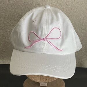 White Cap with Pink Bow Embroidery